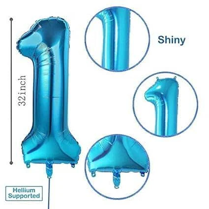 1st Birthday Blue Theme Foil Balloon Set - Pack of 5 - Image 4