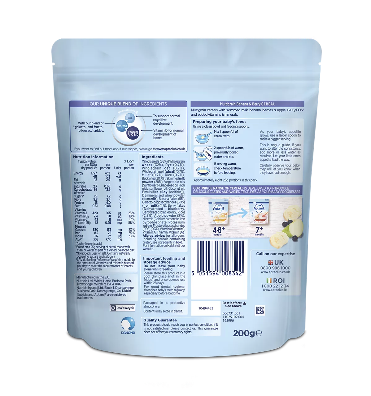 Aptamil Multigrain Banana & Berry Cereal (7+ Months) - 200g - Image 3