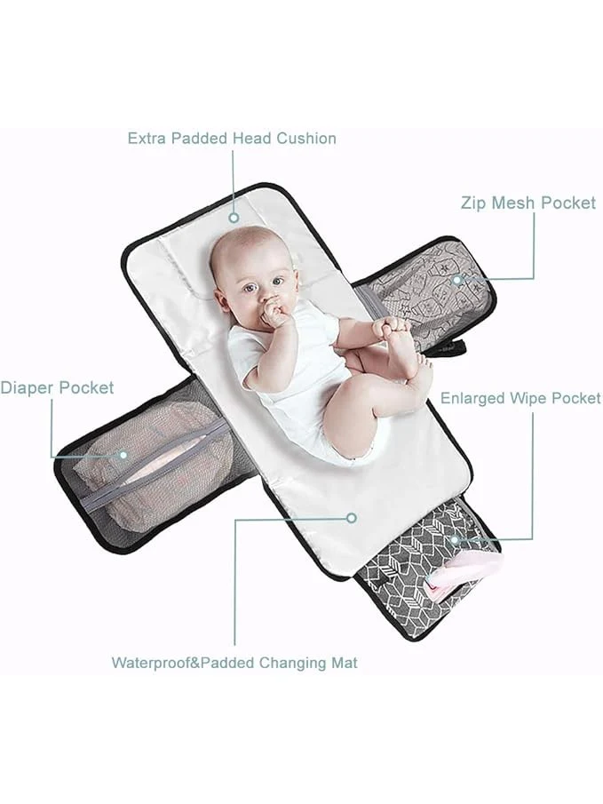 Portable Travel Nappy Changing Mat with Wipe-Pocket and Head Cushion (Grey) - Image 4