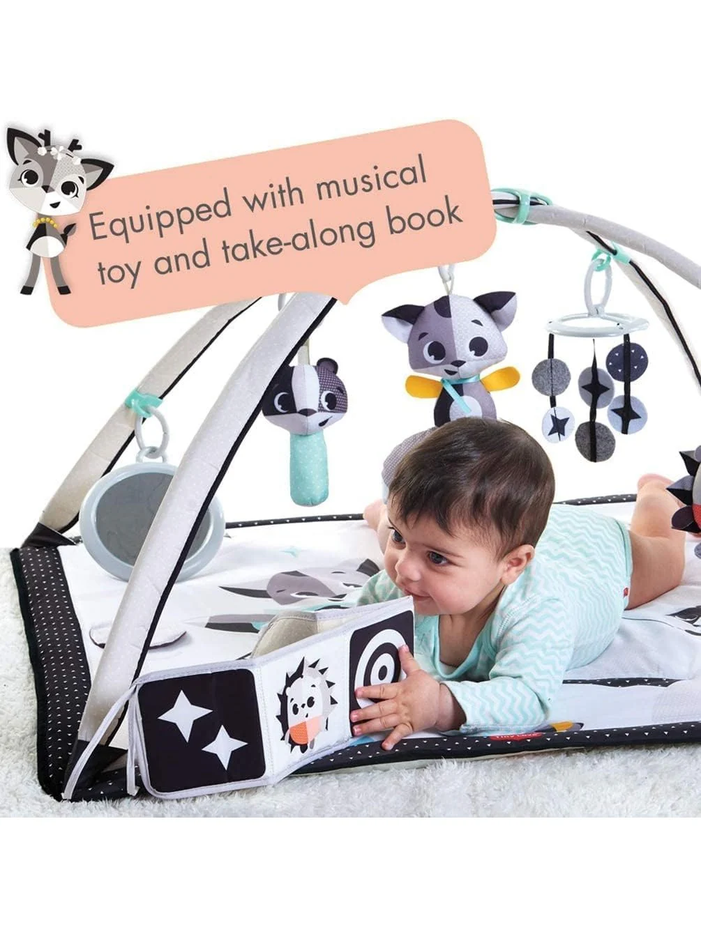 Tiny Love Black & White Gymini, 2-in-1 Musical Baby Play Mat - Image 3